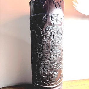 Chinese Antique Bamboo Brush Pot – High Relief Hand Carved Scholar’s Desk Vessel