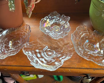 Iridescent Art Glass Oyster Shell Dish: Coastal Decor - Set of 4