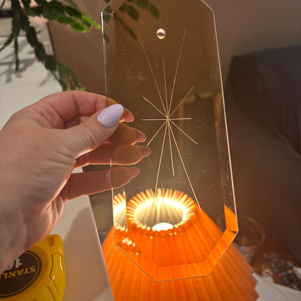 15 Vintage Amber Glass Chandelier Panels | Starburst Pattern, Mid Century Atomic Lighting Replacement