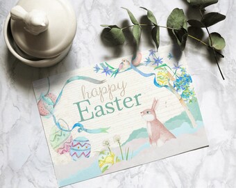 Easter Card, Happy Easter Pdf, Digital Download Printable, 5x7 inch Foldable Card, Gift Card for Family, Lover, Friend