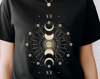 Mystic Sun Spiritual T-shirt Celestial Aesthetic tshirt dreamy night top, esoteric Ladies astrology shirt tarot Cottagecore Heavy Cotton Tee