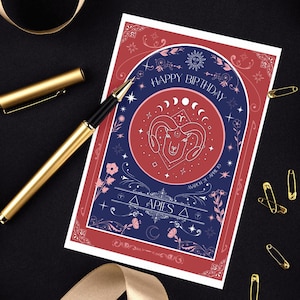Biglietto di auguri di compleanno Ariete, regalo oroscopo, buon compleanno zodiaco, cartolina di auguri con segno zodiacale costellazione con busta, 5x7"