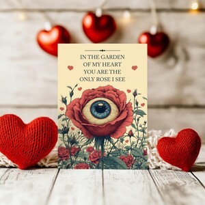 Mystische Rose Grußkarte, Allsehendes Auge Valentinstag Geschenk, Botanische Gartenkunst, Geburtstagskarte groß, Gothic Surrealismus Geschenk