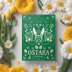 Benedizioni di Ostara, biglietto equinozio di primavera, biglietto di auguri pasquale 5x7" con busta, primavera, estetica Wiccan, regalo pentagramma coniglio altare pagano