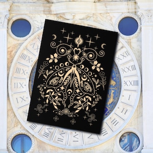 Carte de voeux de mite astrale, animal spirituel, souhaits d'anniversaire pour la déesse sorcière, art d'amateur de tarot céleste, carte de bénédictions d'épouse magique 5 x 7 pouces