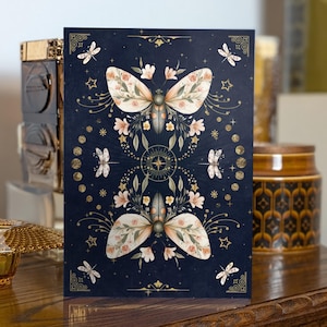 Biglietto di auguri di compleanno con falena celeste, biglietto Wiccan 5x7" con busta, auguri pagani, biglietto da strega, fase lunare del ciclo lunare, accademia oscura
