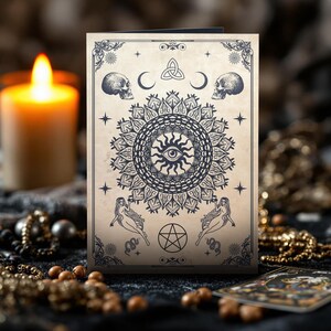 Carte d'anniversaire gothique mystique, art occulte inspiré du tarot, invitation ésotérique pour soeur sorcière, cadeau bohème pour femme, carte de voeux pour la fête des mères