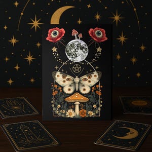 Heidnische Motte Grußkarte, Trippy Mushrooms Geburtstag, Mondphase Muttertag, Whimsigoth heidnische Postkarte, Wicca Schmetterling Geschenk