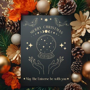 Lot de 5 cartes de voeux magiques, cartes de Noël sorcières, taille 5,8 x 8,2 pouces, carte phases de lune, carte de vacances d'hiver Luna, cadeau croissant de la wicca