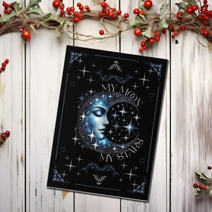 Carte de Saint-Valentin croissant de lune, carte de voeux astrologique, cadeau d'anniversaire spirituel, célébration de fiançailles célestes, alternative 5 x 7