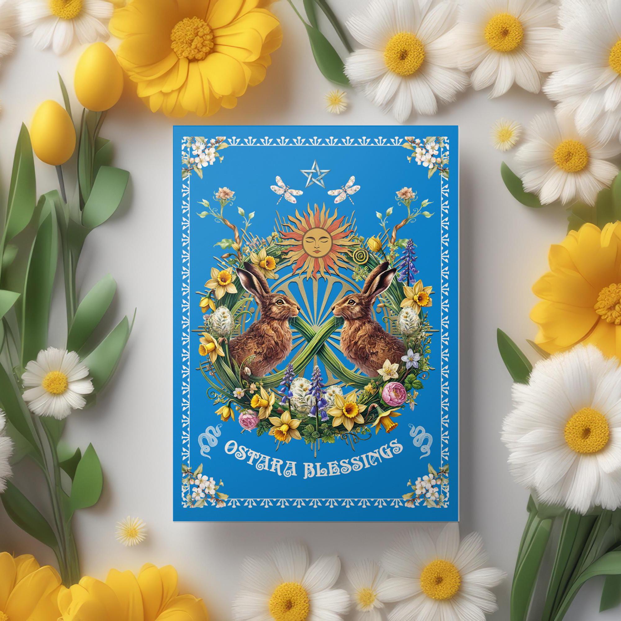 Ostara blessings Card, Spring Equinox Card, 5x7" easter Greeting Card & Envelope, Goddess of Spring, Wiccan rustic aesthetic, Pagan altar