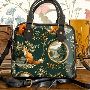 Sac à main Art nouveau à poignée renards avec bandoulière amovible, sac à main de voyage gothique bandoulière, sac décontracté Goblincore, sorcière verte Cottagecore
