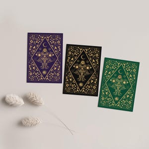 Ensemble de 3 cartes de voeux de mite astrale, animal spirituel, voeux d'anniversaire pour déesse sorcière, art céleste amateur de tarot, femme magique 5 x 7"