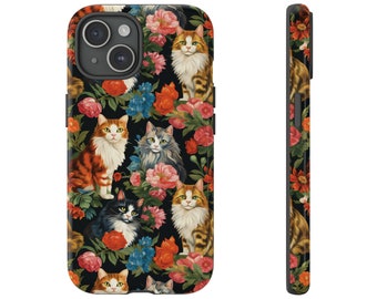 Cats and Roses Hard Case voor iPhone 15 14 esthetische telefoonhoes kat moeder beschermhoes kat dame duurzaam hoesje bloemmotief schattige poesjes