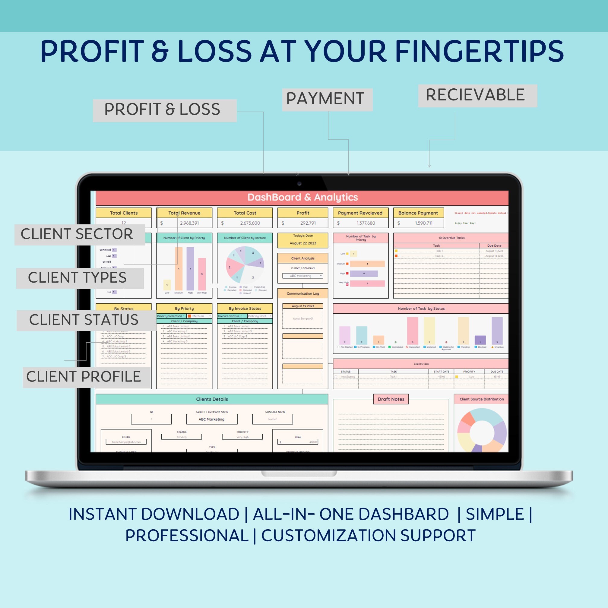 Client Tracker & Management for Small Businesses CRM Tracker W/ Task ...