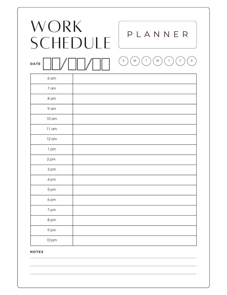 Work schedule instant download printable daily planner to do list