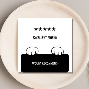 amigo engraçado cartão comemorativo | cartão de avaliação de 5 estrelas | cartão para amigo, cartão de aniversário de amigo, cartão para melhor amigo, cartões fofos, cartão de gato