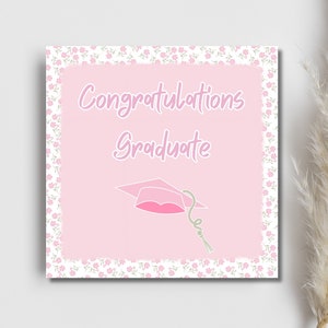 Jolie carte de remise des diplômes| Félicitations diplômé | Carte de remise des diplômes imprimable|Carte de remise des diplômes rose| Carte pour elle| Cartes de voeux|carte fille diplômée