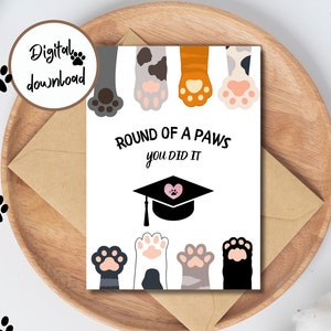 Tarjeta de graduación linda / Tarjetas de gato lindo / Tarjeta de logro / Graduado universitario / Graduación de la escuela secundaria / Tarjeta de aliento / Tarjeta de graduación feliz