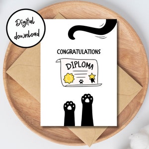 Tarjeta de graduación linda / Tarjetas de gato / Tarjeta de logro / Graduado universitario / Graduación de la escuela secundaria / Tarjeta de aliento / Tarjeta de graduación feliz