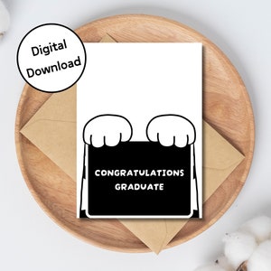 Tarjeta de graduación linda / Tarjeta de graduación feliz / Tarjetas de gato / Tarjeta de logro / Graduado universitario / Graduación de la escuela secundaria / Tarjeta de aliento /