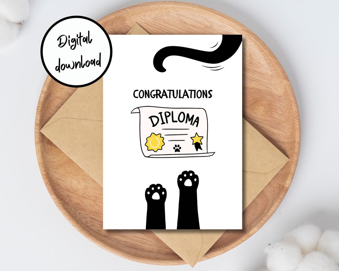 Cute Cat Graduation Card | Printable Congratulations Card (PDF, PNG ...