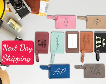 Personalized Monogrammed Engraved Leather Luggage Tag,Custom Black Leather Luggage Tag For Bridesmaid in Wedding,Travel Gift,Mother Day Gift
