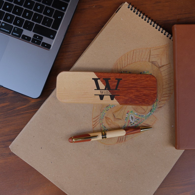 Wood Pen Set,Monogrammed Wood Pen,Pen Set,Desktop Pen Holder,Engraved Pen Case,Personalized Pen Set,Dad, Boss Gift,CEO Gift, Mother Day Gift image 2