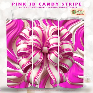 Candy Stripe 3D PINK Tumbler Wrap Sublimation Skinny 20oz Gender Reveal Pink Birthday Party Valentine Tumbler PNG Pink Christmas Wrap