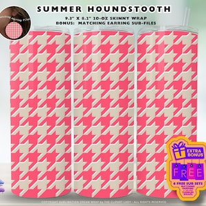 Summer Houndstooth 20oz Tumbler Wrap - DTF - Sublimation Design PNG + Matching Sublimation Earring Design Files - Pink Coral + Off-White