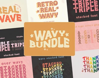 Wavy Stacked Fonts. 5 different style bundle. digital download ttf file. easy use. cricut design.