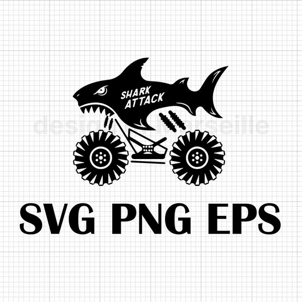 shark attack monster truck svg, png, eps