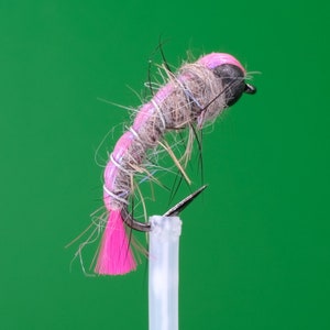 Bead Head Pink Fibre Lite Flashback Size 12BL Barbless Fly Fishing Trout Flies Nymphs Euronymphing
