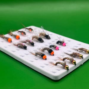 Bead Head Nymphs Mini Set 16x Barbless Trout Grayling Flies Nymphs Sizes 10BL 16BL Euro Nymphing