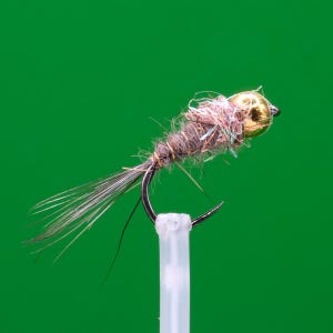 Bead Head Hares Ear Brown Thorax Size 14BL Barbless River Fly Fishing Flies Euronymphing