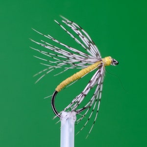 Florescent Yellow Spider Size 14BL Fly Fishing Wet Barbless Trout Flies