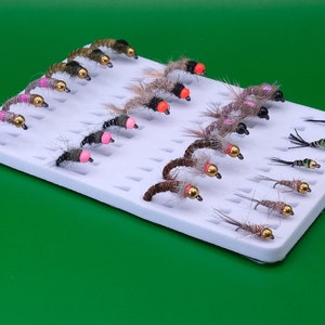Bead Head Nymphs Set 24x Barbless Trout Grayling Flies Nymphs Sizes 10BL 16BL Euro Nymphing