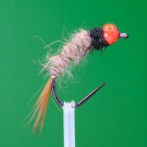 Hot Head Brown Nymph Size 12BL Barbless Fishing Flies for Trout Grayling Fly Fishing Euronymphing
