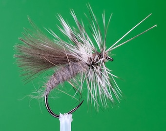 CDC Hare's Ear Sedges Barbless Fly Fishing Trout Grayling Dry Flies River Fishing Stillwater Lake Whiting Hackle Feathers Size 12 BL 14 BL