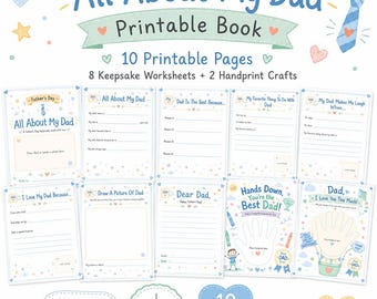 All About My Dad Printable Book, Father's Day Keepsake, Fill-in-the-Blank, Handprint Craft (Instant Download)