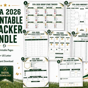 2026 Soccer Tournament Tracker Printable Bundle, World Soccer Group Stage Tracker, Knockout Bracket, Prediction Sheets, Sweepstake Board