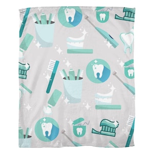Kuscheldecke Teal Blau Zahnpasta Und Zahnseide - Zahnarzt Geschenk - Fleecedecken