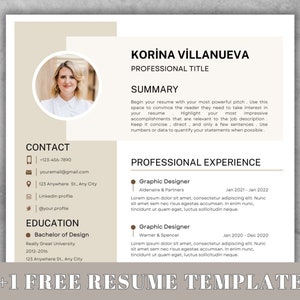 Plantilla de CV con foto, plantilla de CV profesional para Word y Pages, plantilla de CV limpia con imagen, CV y plantilla de carta de presentación