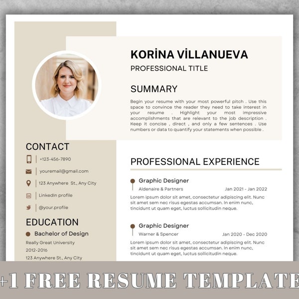 Resume Template with Photo, Professional Resume Template for Word & Pages, Clean CV Template with Picture, Resume and Cover Letter Template