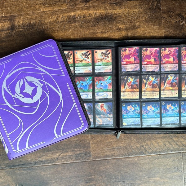 Purple Lorcana Lore Book TCG Zippered Storage Binder | 12 Pocket Side Loading 480 Trading Card Capacity