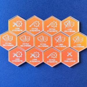 SET: Iridescent Willpower and Strength +/- Modifier Expansion Tokens for Lorcana TCG | Optional Embroidered Pouch