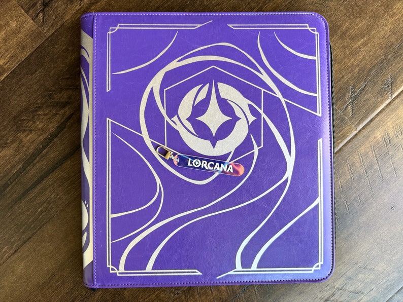 Zipper Pulls to organize Lorcana TCG binders in iridescent color. Lorcana with silver clasp is shown