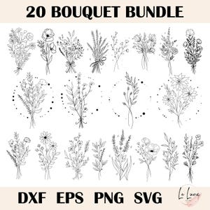 Pacote buquê svg, pacote floral svg, flor svg, flores silvestres svg, buquê svg, buquê minimalista svg, botânico svg, buquê de flores svg
