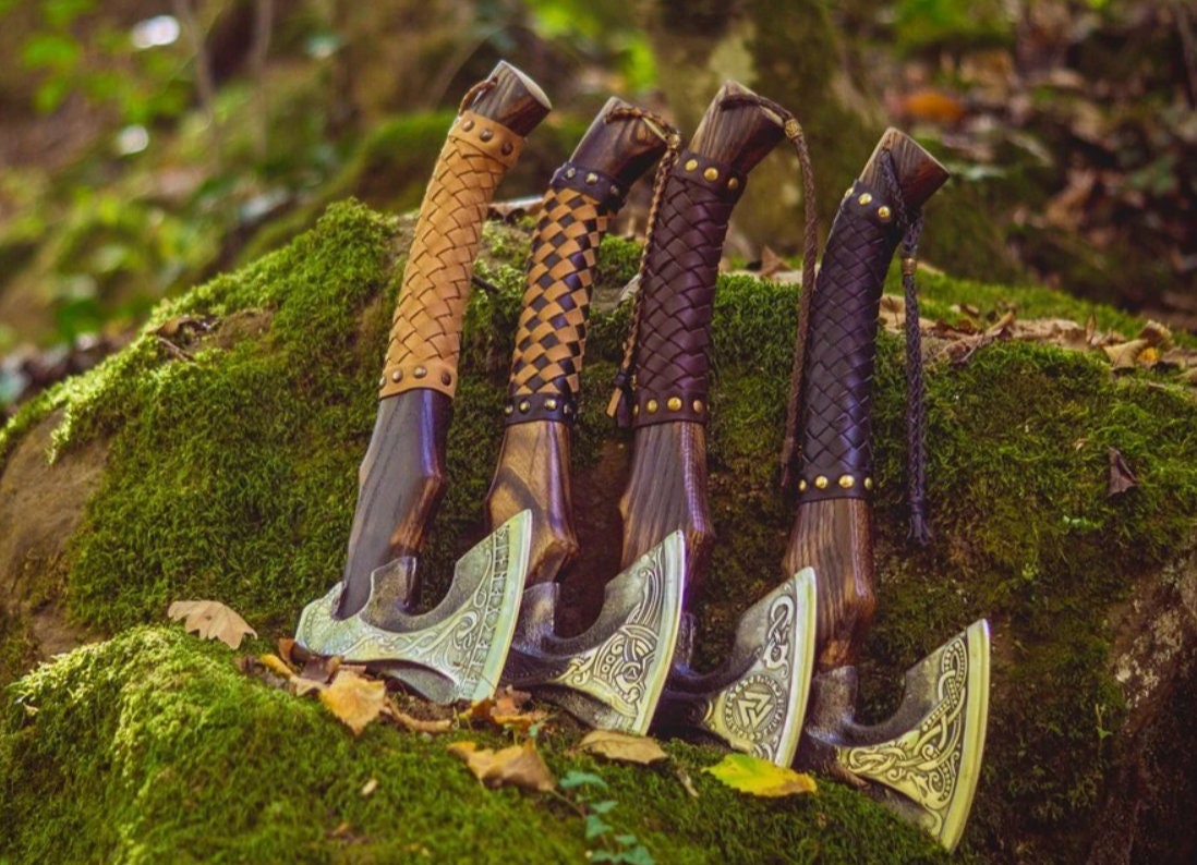 Pack of 4 Viking Axes, GOD of War Leviathan Axe Replica Handcrafted