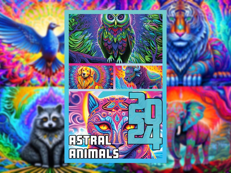 2024 Large Wall Calendar Astral Animals Spirit Animal Guides, Trippy